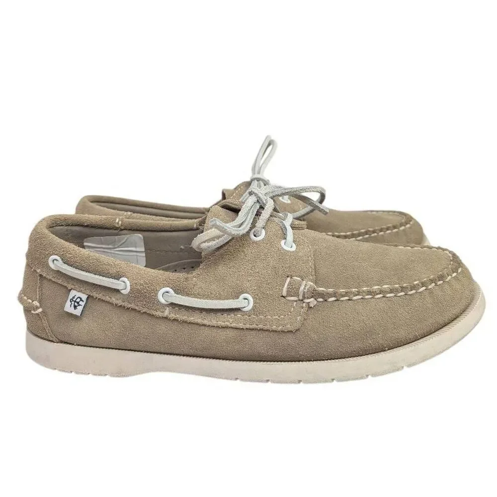Brooks Brothers Beige Ecru suede leather boat shoes slip on loafers mens 6